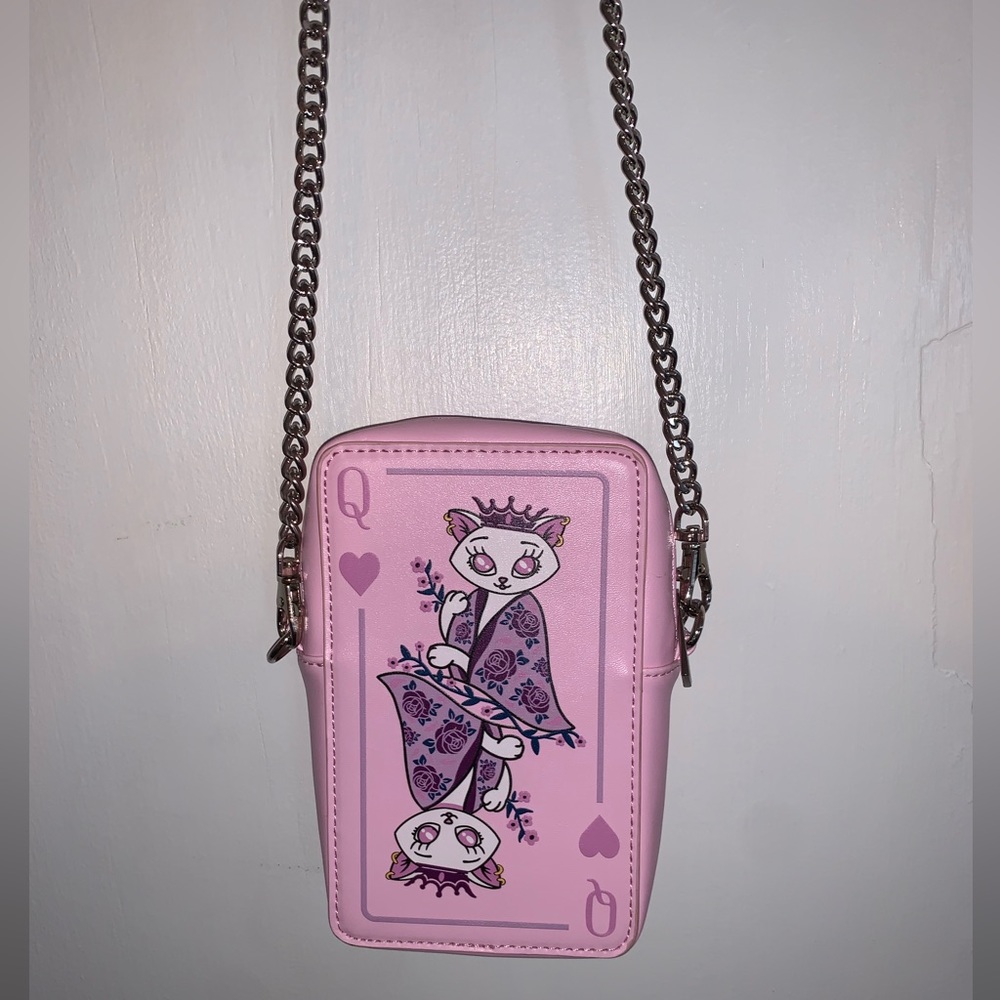 Sugar Thrillz pink cat playing card crossbody